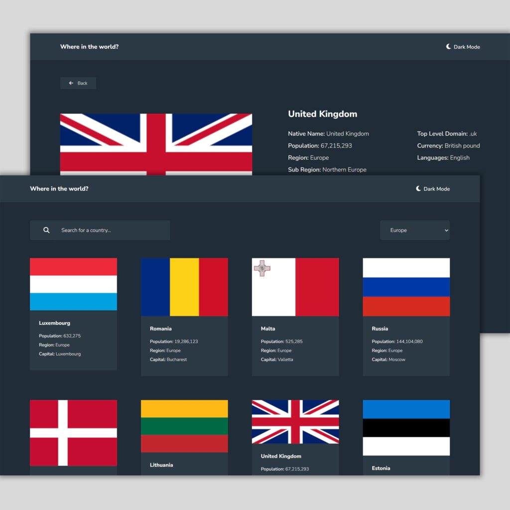 REST Countries API Desktop Dark