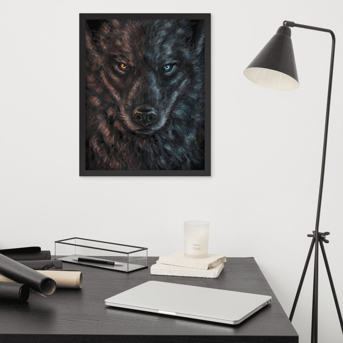 A Wolf of Fire and Ice enhanced matte paper framed poster (in) black 16x20 front 68b8d5a869115